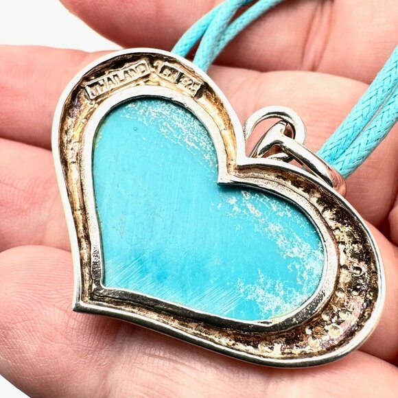 Womans Necklace Sterling Silver Turquoise Heart Pendant - Picture 3 of 3